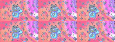 Çiçek pembesi ve nötr çizim deseni. Raster çiçek izi. Klasik taslak çizimi. Raster Yumuşak kumaş deseni.