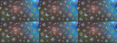 Eskiz arkaplan modeli. Vadinin çiçekleri gri ve mavi renklerde. Suluboya, elle çizilmiş. Raster - stok.