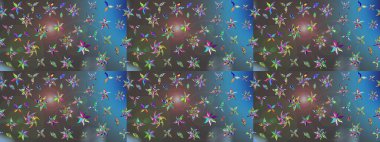 Çiçekli karalama şeklinde Raster çiçek deseni. Nazik, sevimli çiçek arkaplanı. Mavi ve gri renkte çiçekler.