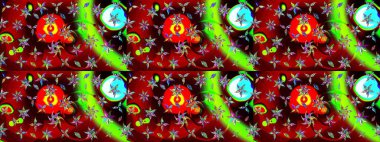 Çiçek arkaplan. Renkli çizim kalıbı. Raster illüstrasyonu. Kırmızı ve yeşil renkli şirin tekstil. Çiçek duvar kağıdı.