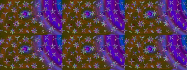 Çiçek desenli çizim. Raster illüstrasyonu. Asya tekstil tarzında. Kahverengi ve mor renkli çiçekler. Raster illüstrasyonu.