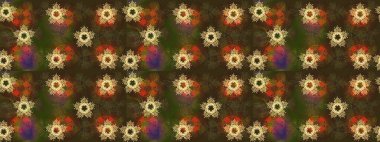 Kahverengi renkli çiçekler. Hediye ambalaj kağıdı, tebrik kartları, posterler ve pankart tasarımı. Raster düz çiçek çizim deseni.