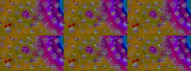 Sevimli çiçek raster deseni. Kahverengi ve mor renkli çiçekler. Renkli Yaz Temalı eskiz kalıbı. Düz Çiçek Elementleri Tasarımı.