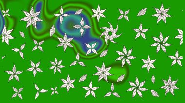 Raster illüstrasyonu. Yeşil renkte karalamalı çiçek deseni çiz.