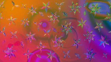 Raster illüstrasyonu. Mor renklere karalamalar çizilmiş çiçek deseni.