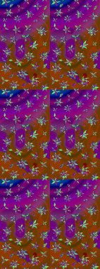 Gömlek, arka plan modelini çiz. Mor ve kahverengi renkte çiçekler. Tropik çiçekler.