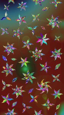 Çiçekler. Soyut etnik raster çizim kalıbı. Vadinin çiçekleri kahverengi renklerde.