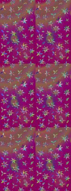 Çiçekli karalama şeklinde Raster çiçek deseni. Yumuşak, bahar çiçekli arka plan. Mor renkte çiçekler.