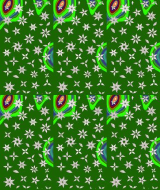 Millefleur 'lar. Tekstil, kumaş, kapaklar, duvar kağıtları, baskı, naylon, koleksiyon defteri, örgü, dekupaj için güzel bir eskiz. Küçük yeşil çiçekli oldukça eski bir besin torbası deseni..