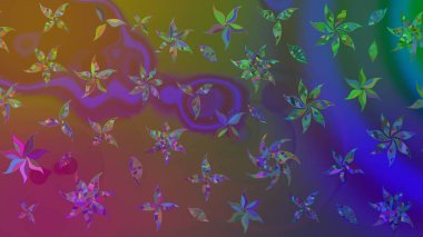 Asya tekstil tarzında. Düz Çiçek Elementleri Tasarımı. Renkli Bahar Teması eskiz kalıbı. Raster illüstrasyonu. Kahverengi renkli çiçekler. Çiçek desenini çiz.