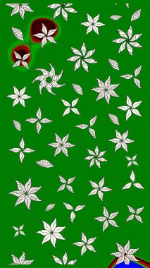 Yeşil renkli etnik çiçeklerle süslenmiş zarif bir eskiz şekli. Raster Çiçek İllüstrasyon Şirin Tekstil.