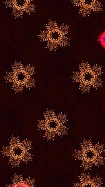 Raster illüstrasyonu. Güzel tasarım. Noel için tatil tasarımı, yeni yıl moda baskıları. Kar tanelerinin soyut arkaplanlı Noel arkaplanı. Siyah, kahverengi ve kırmızı kar taneleri.