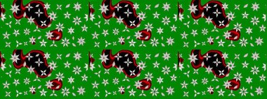 Kumaş desenli papatya çiçeği detayı. Yeşil renkte çiçekler.