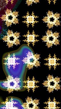 Kar taneleri radyal siyah, kahverengi ve sarı renklerde. Renkli arka planda güzel kar taneleri. Raster illüstrasyonu..