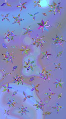 Mavi ve mor renkli bitkilerden oluşan parlak çiçekli çizim deseni.