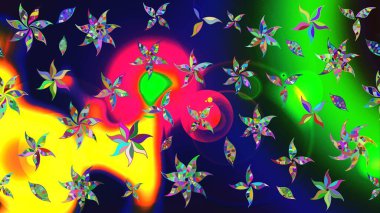 Mavi renkli çiçekler. Raster illüstrasyonunda çiçek deseni çizimi.