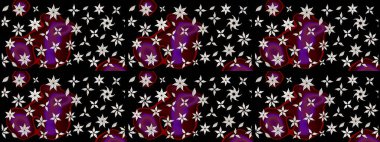 Tekstil için suluboya eskiz deseni. El çizimi çiçek çizimi deseni (fayans). Sevimli çiçekli, desenli, siyah renkli çizim deseni.