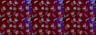 Çiçek. Taslak dekoratif arka plan, çiçek mandala. Kırmızı, mor ve mor renklerde. Raster illüstrasyonu.