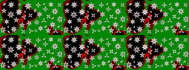 Düz Çiçek Elementleri Tasarımı. Sevimli çiçek raster deseni. Renkli Yaz Temalı eskiz kalıbı. Yeşil renkte çiçekler.