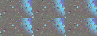 Gri renklerde bahar çiçekleri. Raster illüstrasyonu. Çiçek ve yapraklı karalama şeklinde Raster çiçek deseni.