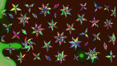 El çizimi. Çiçekli, yapraklı, çiçek desenli eskiz. Raster illüstrasyonu.