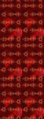 Kar tanelerinin soyut arkaplanlı Noel şablonu. Noel ve yeni yıl moda baskıları için tatil tasarımı. Raster illüstrasyonu. Kırmızı, kahverengi ve siyah kar taneleri.