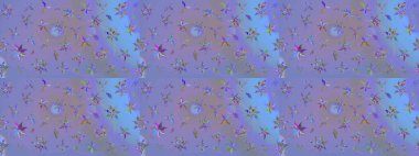 Mor ve mavi renkte çiçekler. Çiçekli eskiz çizimi. Renkli Yaz Temalı eskiz kalıbı. Düz Çiçek Elementleri Tasarımı.