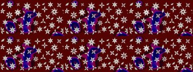 Çiçek desenli çizim. Raster illüstrasyonu. Asya tekstil tarzında. Kırmızı renkte çiçekler. Raster illüstrasyonu.