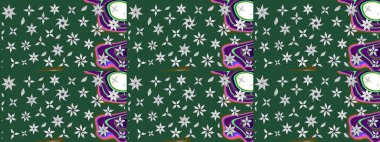 Renkli Bahar Teması eskiz kalıbı. Düz Çiçek Elementleri Tasarımı. Raster Modaya uygun kumaş deseni. Yeşil ve nötr renklerde şirin çiçek deseni.