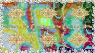 Kusursuz damaske klasik altın desen. Tarafsız renklerde altın rengi ve altın elementler üzerinde altın pürüzsüz desen. Raster illüstrasyonu. Tekrarlayan ögelerle soyut arkaplan Raster.