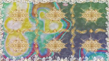 Raster illüstrasyonu. Klasik çiçek dokusu. Kusursuz desenli altın elementler. Tarafsız renklerde Royal retro. Kart, duvar kağıdı, ambalaj ve tekstil için klasik tasarım. Altın şablon.