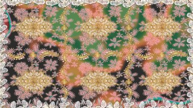 Barok tarzında kusursuz bir doğulu süsü. Altın elementlerle bej renklerde altın desen. Raster oryantal süs. Geleneksel klasik altın desen.