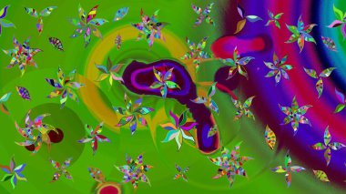 Düz Çiçek Elementleri Tasarımı. Renkli Bahar Teması eskiz kalıbı. Yeşil renkli çiçekler. Sevimli çiçek raster deseni.