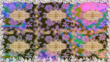 Raster illüstrasyonu. Kusursuz soyut bir arkaplan. Oriental raster klasik nötr ve altın desenli.