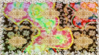 Kusursuz soyut bir arkaplan. Oriental raster klasik nötr ve altın desenli. Raster illüstrasyonu.