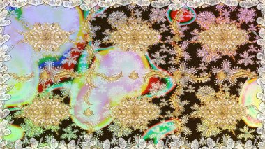 Geleneksel oryantasyon süsü. Kusursuz klasik raster nötr ve altın desenli. Klasik vintage arkaplan.