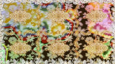 Kusursuz ortaçağ çiçek deseni. Doğum günü kartı, davetiye ya da afiş için iyidir. Raster illüstrasyonu. Dekoratif simetri arabesk. Tarafsız renklerde altın.