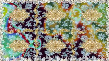 Klasik klasik klasik arka plan. Geleneksel oryantasyon süsü. Tarafsız renklerde, altın elementlerle kusursuz desen. Kusursuz klasik raster altın desenli. Raster illüstrasyonu.