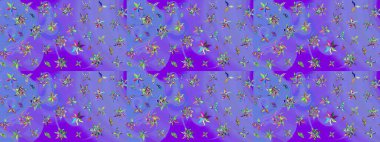 Düz Çiçek Elementleri Tasarımı. Renkli Yaz Temalı eskiz kalıbı. Mor ve mavi renkte çiçekler. Raster illüstrasyonunda çiçek deseni çizimi.