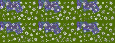 Raster illüstrasyonu. Klasik çiçek tasarımı elementleri. Yeşil ve nötr kıvırcık çiçekler yeşil ve nötr renklerde şekillenir.