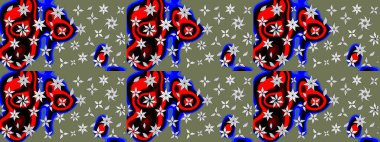 Renkli Bahar Teması eskiz kalıbı. Düz Çiçek Elementleri Tasarım Raster illüstrasyonu. Çiçek desenli eskiz. Yeşil renkte çiçekler.