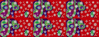 Çiçek ve yapraklı karalama şeklinde Raster çiçek deseni. Raster illüstrasyonu. Kibarca, bahar çiçekleri kırmızı renklerde.