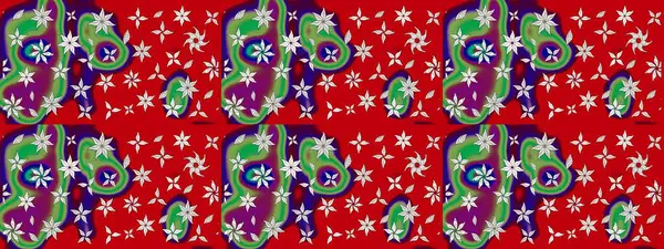 Çiçek ve yapraklı karalama şeklinde Raster çiçek deseni. Raster illüstrasyonu. Kibarca, bahar çiçekleri kırmızı renklerde.