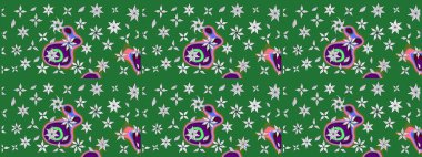 Zarif, parlak ve yeşil çiçek desenli bir taslak. Raster. Sabıka baskıları, bebek kıyafetleri, duvar kâğıtları, paket kutuları vb..