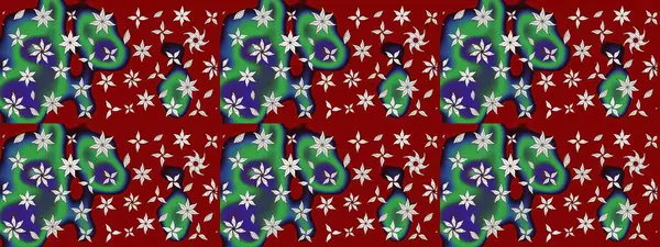 Retro tekstil tasarım koleksiyonu. Çiçekli ipek eşarp. Kırmızının üstüne kırmızı. 1950-1960 motifleri. El çizimi çiçek elementleri ile soyut çizim raster deseni.