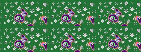 Zarif, parlak ve yeşil çiçek desenli bir taslak. Raster. Sabıka baskıları, bebek kıyafetleri, duvar kâğıtları, paket kutuları vb..