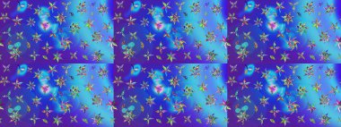 Mavi renkli çiçekler. Renkli Bahar Teması eskiz kalıbı. Sevimli çiçek raster deseni. Düz Çiçek Elementleri Tasarımı.