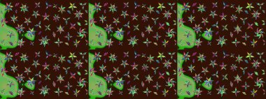 Raster illüstrasyonu. Çiçek ve yapraklı karalama şeklinde Raster çiçek deseni. Yumuşak, bahar çiçekleri kahverengi renklerde.