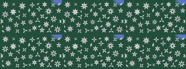 Elle çizilmiş çiçek desenli Raster çizimi. Tekstil, kumaş, ambalaj, hatıra defteri için hoş bir çiçek arkaplanı. Çocuksu tasarım. Yeşil arkaplanda.