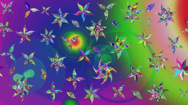 Raster illüstrasyonu. Yumuşak, yeşil renkli yaz çiçekleri. Raster çiçek desenli ve çiçekli..